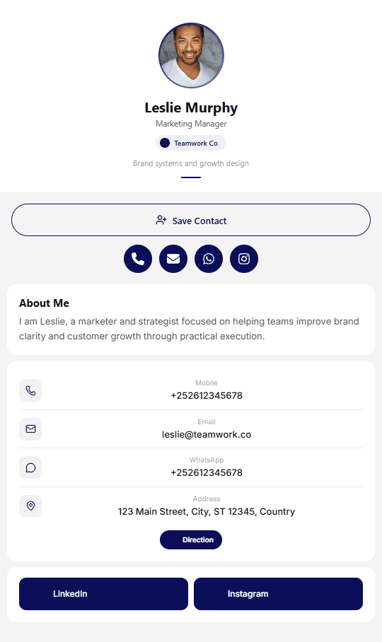 Example Tap24 digital business card layout